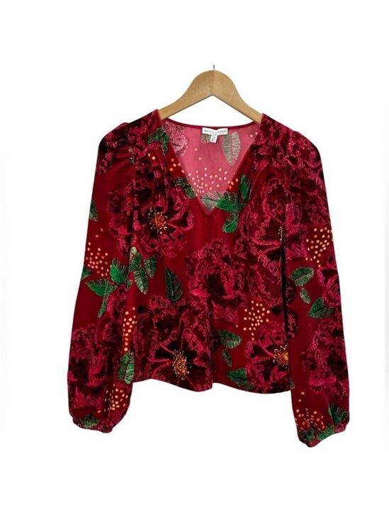 Maison d'Amelie Tops - Maison d'Amelie Floral Velvet Long Balloon Sleeve Blouse NWOT Size XS